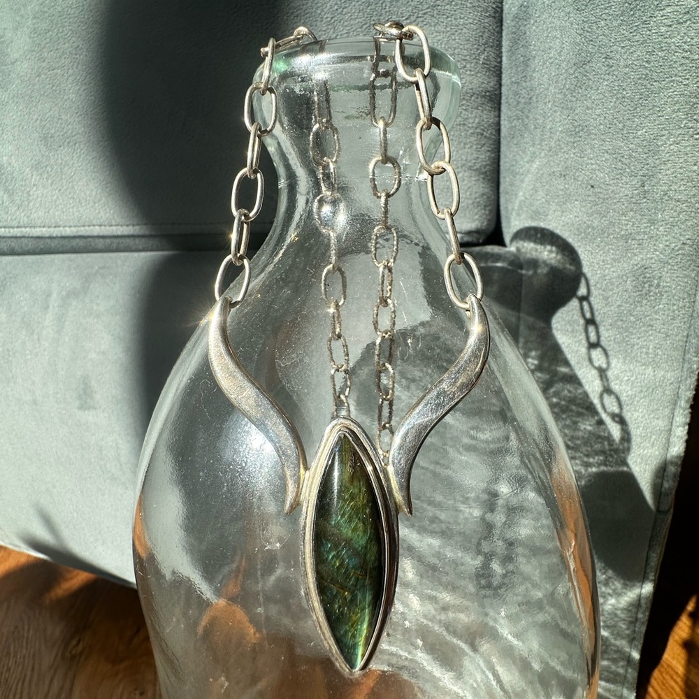 Divine Dragon magician Labradorite solid sterling silver necklace. Handmade.